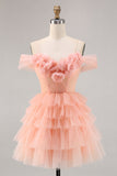 Leuke Blush Gelaagde A Line Homecoming Dress met 3D Bloemen