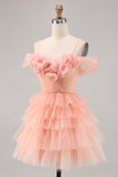 Leuke Blush Gelaagde A Line Homecoming Dress met 3D Bloemen