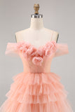 Leuke Blush Gelaagde A Line Homecoming Dress met 3D Bloemen