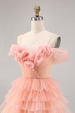 Leuke Blush Gelaagde A Line Homecoming Dress met 3D Bloemen
