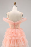 Leuke Blush Gelaagde A Line Homecoming Dress met 3D Bloemen