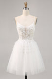 Witte Tule A Line Homecoming Jurk met Appliques