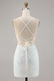 Sprankelende witte bodycon korset homecoming jurk met applicaties