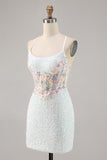 Sprankelende witte bodycon korset homecoming jurk met applicaties