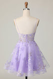 Paarse A Line Tule Homecoming Jurk met Appliques