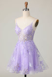 Paarse A Line Tule Homecoming Jurk met Appliques