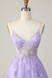 Paarse A Line Tule Homecoming Jurk met Appliques