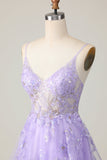 Paarse A Line Tule Homecoming Jurk met Appliques