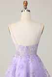 Paarse A Line Tule Homecoming Jurk met Appliques