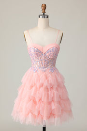 Roze korset pailletten A Line Homecoming jurk