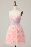 Roze korset pailletten A Line Homecoming jurk