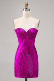 Strapless Fuchsia Bodycon Homecoming jurk met kralen