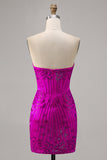 Strapless Fuchsia Bodycon Homecoming jurk met kralen