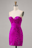 Strapless Fuchsia Bodycon Homecoming jurk met kralen