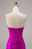 Strapless Fuchsia Bodycon Homecoming jurk met kralen