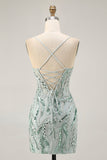 Groene Kralen Bodycon Homecoming Jurk met Vetersluiting Aan De Achterkant