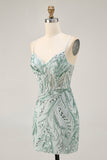 Groene Kralen Bodycon Homecoming Jurk met Vetersluiting Aan De Achterkant