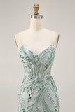 Groene Kralen Bodycon Homecoming Jurk met Vetersluiting Aan De Achterkant