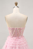 Strapless Roze A Line Korset Homecoming Jurk met Appliques