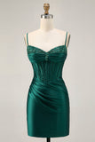 Donkergroene korset Bodycon pailletten satijnen homecoming jurk