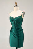 Donkergroene korset Bodycon pailletten satijnen homecoming jurk