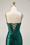 Donkergroene korset Bodycon pailletten satijnen homecoming jurk