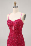 Sprankelende pailletten Fuchsia Spaghettibandjes Korte Strakke Homecoming Jurk