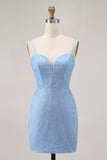 Blauwe Bodycon Strapless Beaded Korte Homecoming Jurk