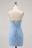 Blauwe Bodycon Strapless Beaded Korte Homecoming Jurk