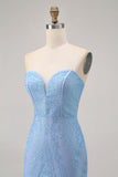 Blauwe Bodycon Strapless Beaded Korte Homecoming Jurk