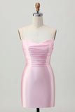 Blush Roze Bodycon Spaghettibandjes Korte Homecoming Jurk met Vetersluiting Op De Rug