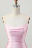 Blush Roze Bodycon Spaghettibandjes Korte Homecoming Jurk met Vetersluiting Op De Rug