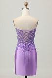 Sprankelende paarse bodycon strapless korset met ruches pailletten korte homecoming-jurk