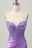 Sprankelende paarse bodycon strapless korset met ruches pailletten korte homecoming-jurk