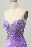 Sprankelende paarse bodycon strapless korset met ruches pailletten korte homecoming-jurk