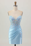 Sprankelende paarse bodycon strapless korset met ruches pailletten korte homecoming-jurk