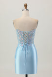 Sprankelende paarse bodycon strapless korset met ruches pailletten korte homecoming-jurk