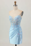 Sprankelende paarse bodycon strapless korset met ruches pailletten korte homecoming-jurk