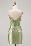 Groene Strapless Korset Pailletten Bodycon Korte Homecoming Jurk met Appliques