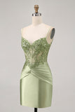 Groene Strapless Korset Pailletten Bodycon Korte Homecoming Jurk met Appliques