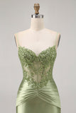 Groene Strapless Korset Pailletten Bodycon Korte Homecoming Jurk met Appliques