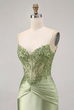 Groene Strapless Korset Pailletten Bodycon Korte Homecoming Jurk met Appliques