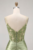 Groene Strapless Korset Pailletten Bodycon Korte Homecoming Jurk met Appliques