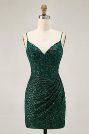 Sparkly Bodycon donkergroene pailletten korset Homecoming jurk