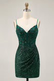 Sparkly Bodycon donkergroene pailletten korset Homecoming jurk