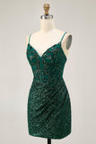 Sparkly Bodycon donkergroene pailletten korset Homecoming jurk