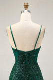 Sparkly Bodycon donkergroene pailletten korset Homecoming jurk