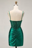 Donkergroene bodycon korset pailletten satijnen homecoming jurk