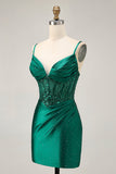 Donkergroene bodycon korset pailletten satijnen homecoming jurk