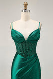 Donkergroene bodycon korset pailletten satijnen homecoming jurk